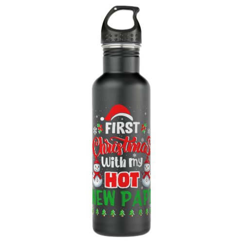 First Christmas With My Hot New Papi Funny Couple  Stainless Steel Water Bottle