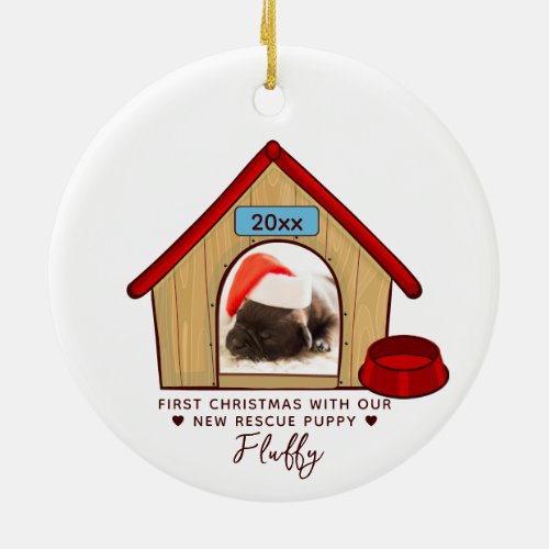 First Christmas with Rescue Puppy Custom Photo Ceramic Ornament