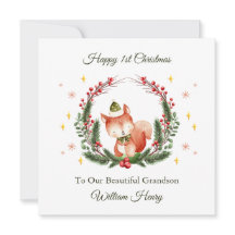 First Christmas Woodland Squirrel Wreath Card