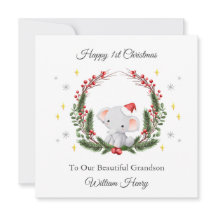 First Christmas Wreath Elephant Christmas Card