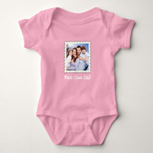 FIRST CLASS DAD Best Dad Ever custom square photo Baby Bodysuit