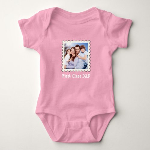 FIRST CLASS DAD Best Dad Ever custom square photo  Baby Bodysuit