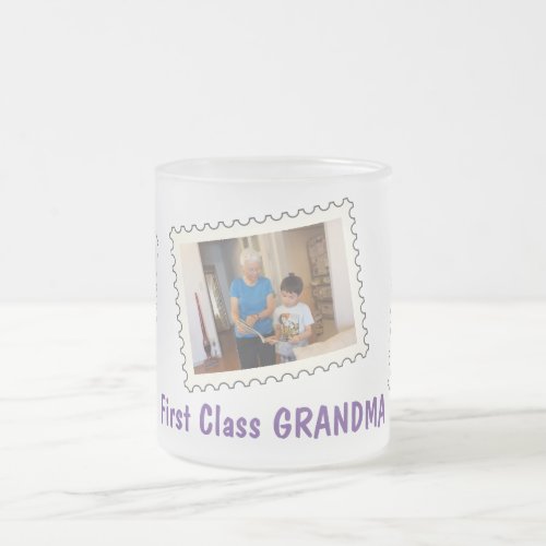 First Class GRANDMA Best Grandma 3 custom photo Frosted Glass Coffee Mug