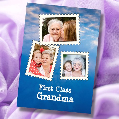 First Class Grandma Best Grandma 3 Photo Card