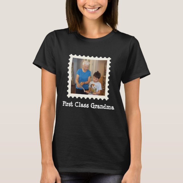 First Class Grandma nana custom square photo  T-Shirt (Front)