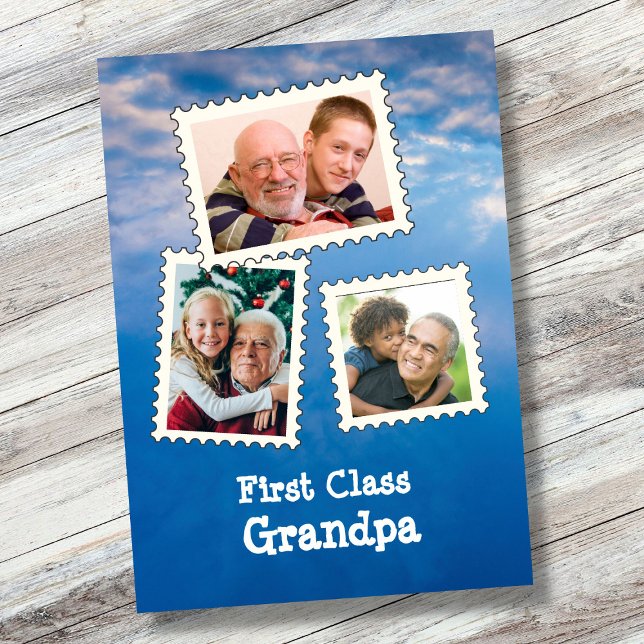 First Class Grandpa Best Grandpa 3 Custom Photo Card (Creator Uploaded)