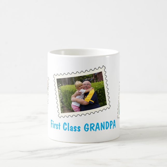 First Class Grandpa Best Grandpa 3 custom photos Coffee Mug (Center)