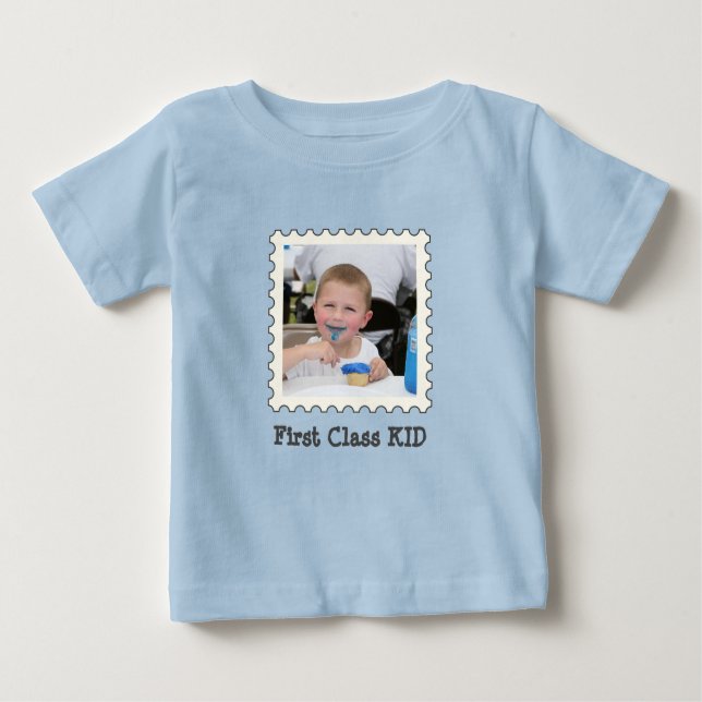 FIRST CLASS KID Best Kid Ever custom square photo Baby T-Shirt (Front)