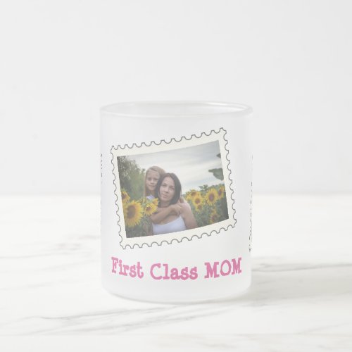 First Class MOM Best MOM Ever 3 custom photos Frosted Glass Coffee Mug