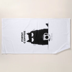 First Coffee Then Meow – Funny Cat Coffee Lover Beach Towel