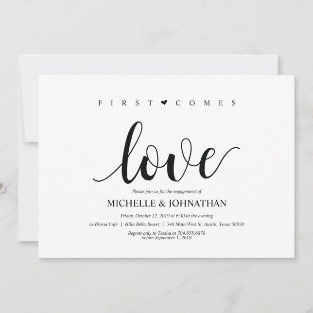 First comes love, Engagement Party invites (Front)