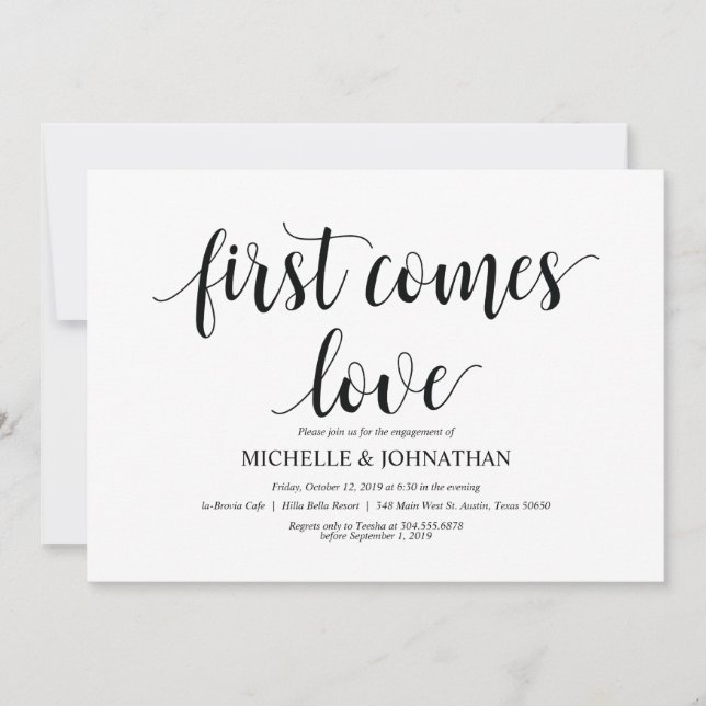 First comes love, Engagement Party invites (Front)