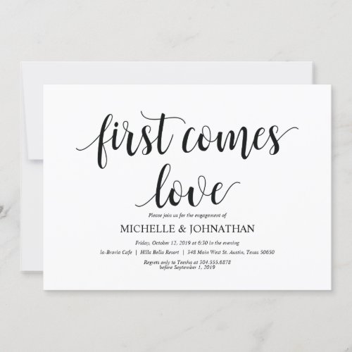 First comes love Engagement Party invites
