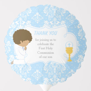 First Communion African American Blue Damask Balloon