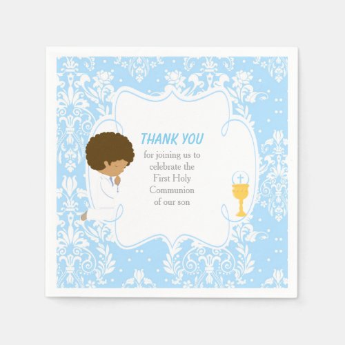 First Communion African American Blue Damask Napkins