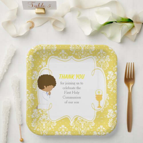 First Communion African American Boy Thank You Paper Plates
