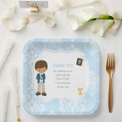 First Communion African American Boy Thank You Paper Plates