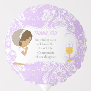 First Communion African American Girl Damask Balloon