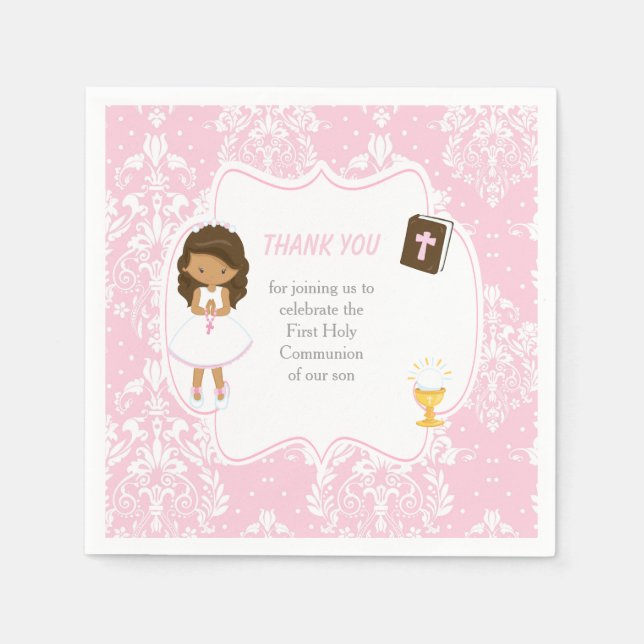 First Communion African American Girl Napkins (Front)