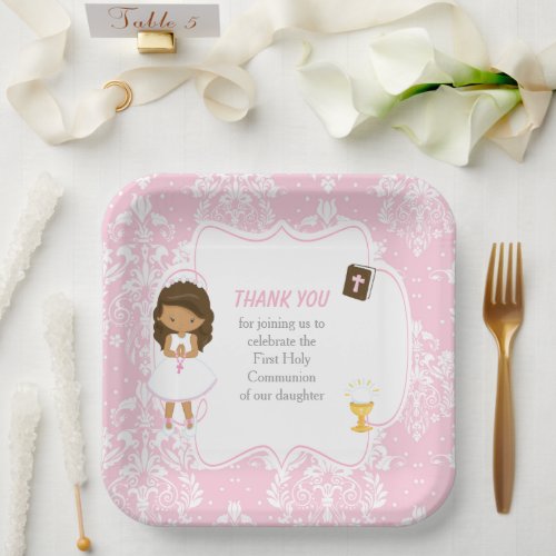 First Communion African American Girl Paper Plates