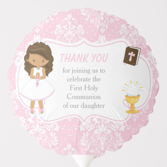 First Communion African American Girl Thank You Balloon (Front)