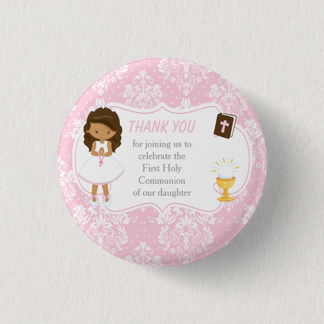 First Communion African American Girl Thank You Button (Front)