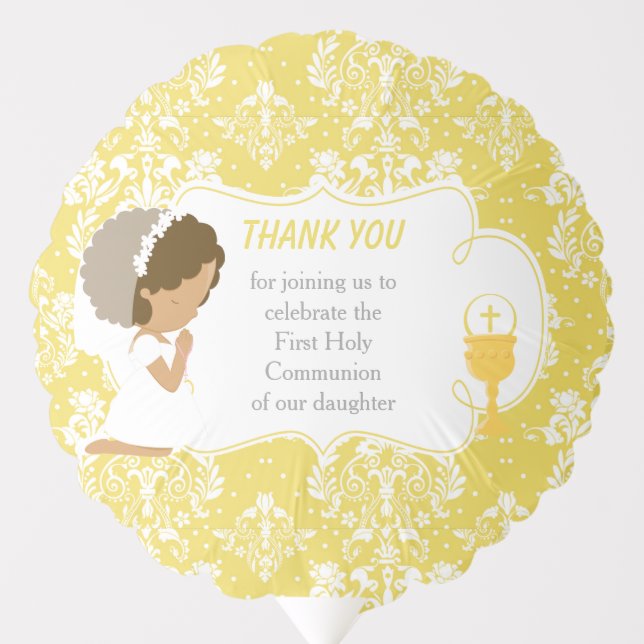 First Communion African American Gold Damask Balloon (Front)