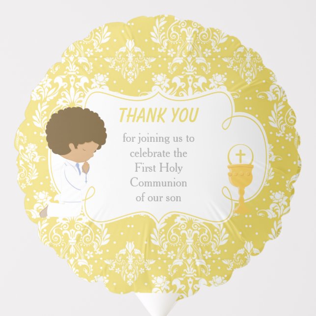 First Communion African American Gold Damask Balloon (Front)