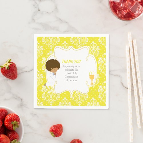First Communion African American Gold Damask Napkins
