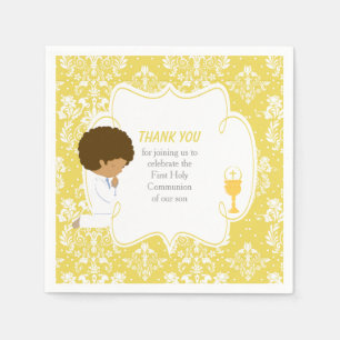 First Communion African American Gold Damask Napkins