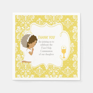 First Communion African American Gold Damask Napkins