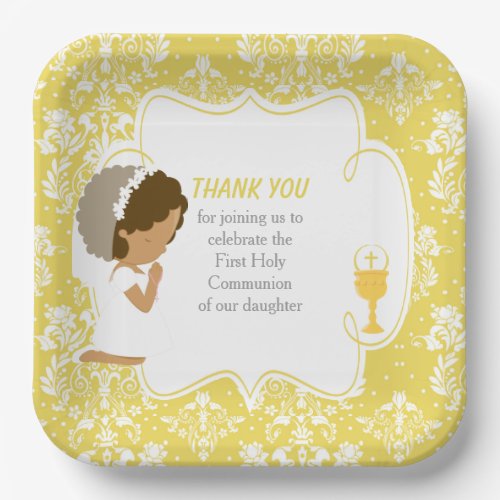 First Communion African American Gold Damask