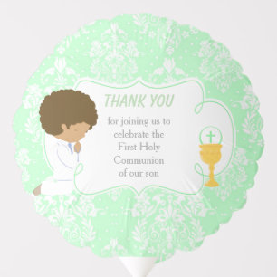 First Communion African American Green Damask Balloon