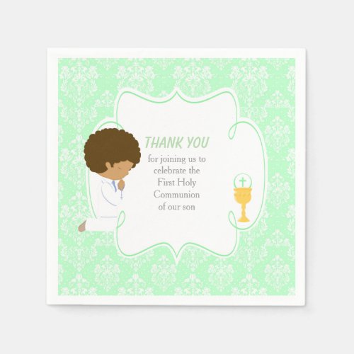 First Communion African American Green Damask
