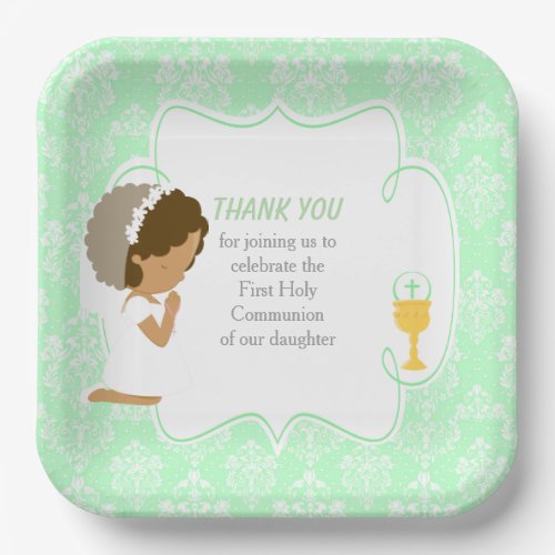 First Communion African American Green Damask
