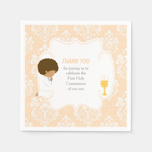 First Communion African American Peach Damask