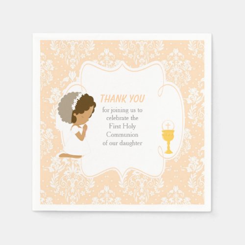 First Communion African American Peach Damask