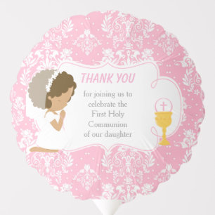 First Communion African American Pink Damask Balloon