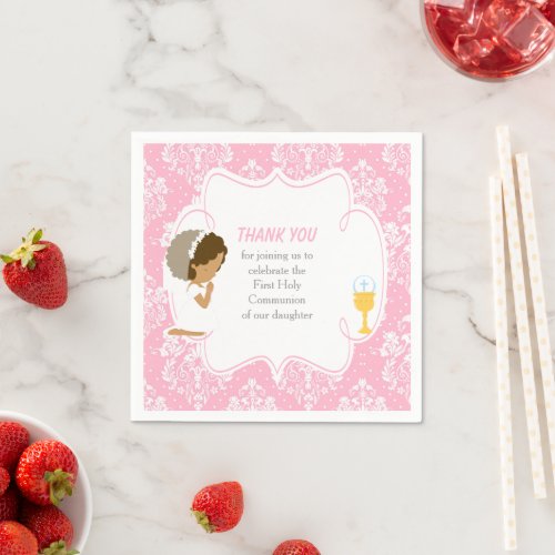 First Communion African American Pink Damask Napkins