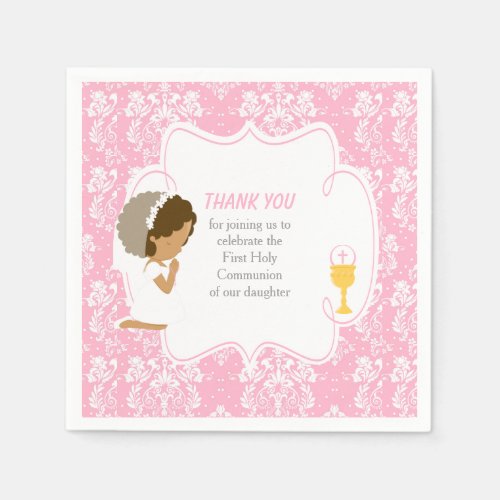 First Communion African American Pink Damask
