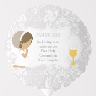 First Communion African American Purple Damask Balloon