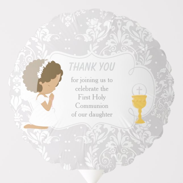 First Communion African American Purple Damask Balloon (Front)