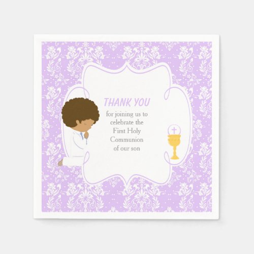 First Communion African American Purple Damask