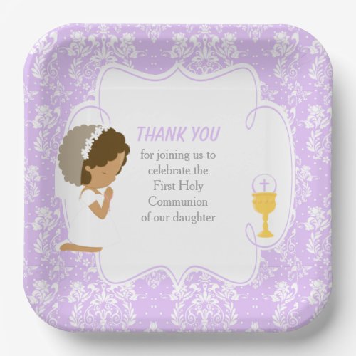 First Communion African American Purple Damask