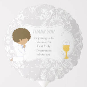 First Communion African American Silver Damask Balloon
