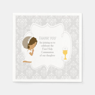 First Communion African American Silver Damask Napkins