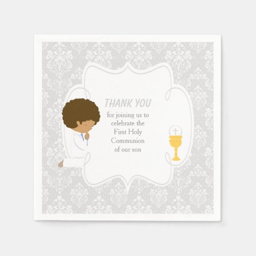 First Communion African American Silver Damask