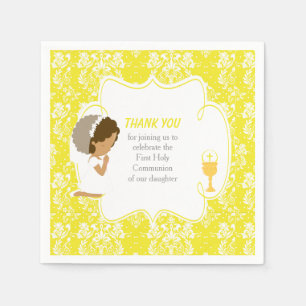 First Communion African American Yellow Damask Napkins