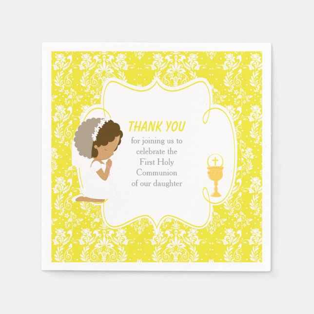 First Communion African American Yellow Damask Napkins (Front)