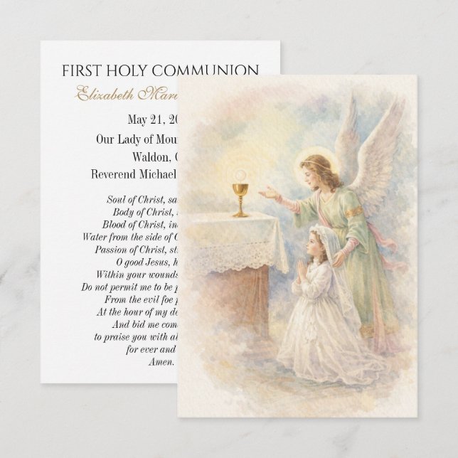 First Communion Angel Eucharist Prayer Keepsake Announcement (Front/Back)